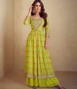 Lemon green digital print indowestern wedding collection free size upto 42