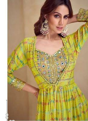 lemon embroidered silk palazzo suit-Full Stitched Free size 2