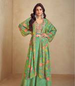 Olive green digital print indowestern wedding collection free size upto 42