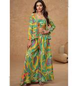 Parrot green digital print indowestern wedding collection free size upto 42