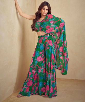 Green indo western crop top palazzo-Full Stitched Free size 1