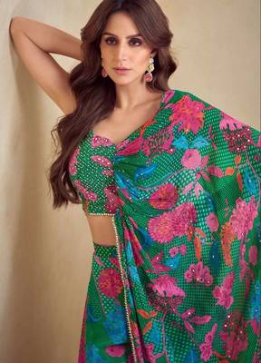 Green indo western crop top palazzo-Full Stitched Free size 2