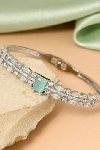 Pista green color openable american diamond bracelet