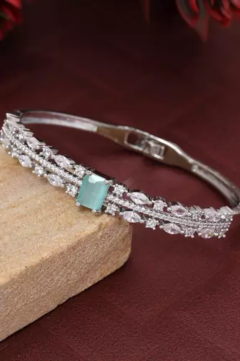 Pista green color openable american diamond bracelet