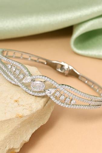 Silver color openable american diamond bracelet