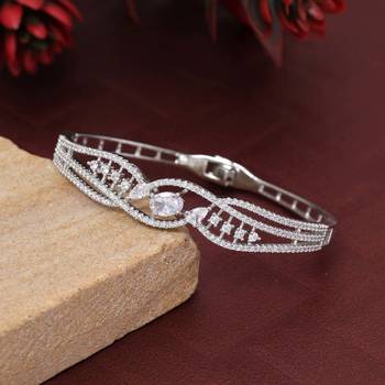 Silver color openable american diamond bracelet 2