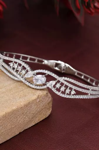 Silver color openable american diamond bracelet