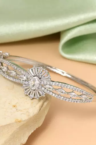 Silver color openable american diamond bracelet