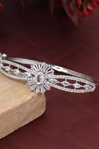 Silver color openable american diamond bracelet
