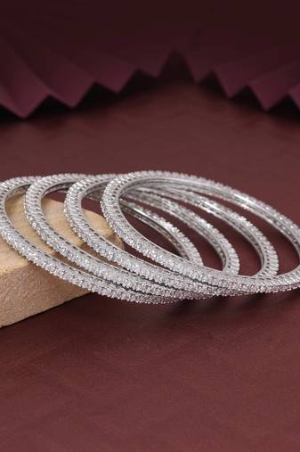 Silver color american diamond bangle set size: 2.8