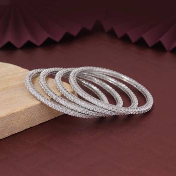 Silver color american diamond bangle set size: 2.10 1
