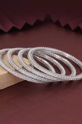 Silver color american diamond bangle set size: 2.10