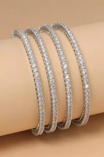 Silver color american diamond bangle set size: 2.10