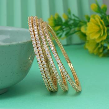 Gold color american diamond bangle set size: 2.8 1