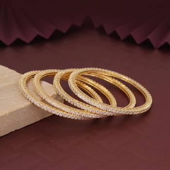 Gold color american diamond bangle set size: 2.8 2