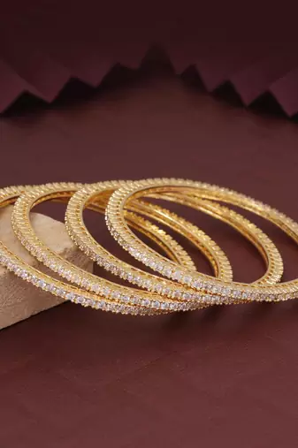 Gold color american diamond bangle set size: 2.8