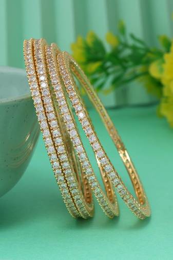 Gold color american diamond bangle set size: 2.10