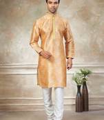 Yellow colour cotton with embroidery work kurta payjama menswear collections