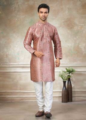 Pink colour cotton with embroidery work kurta payjama menswear collections 1