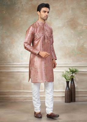 Pink colour cotton with embroidery work kurta payjama menswear collections 3