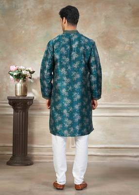 Teal blue colour cotton with embroidery work kurta payjama menswear collections 2