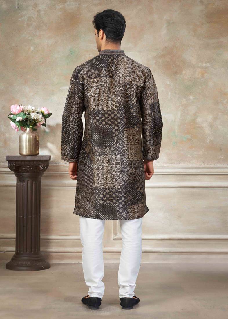 Black colour cotton with embroidery work kurta payjama menswear collections