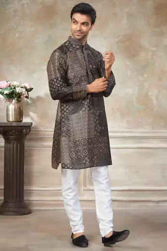 Black colour cotton with embroidery work kurta payjama menswear collections