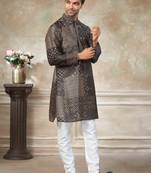 Black colour cotton with embroidery work kurta payjama menswear collections