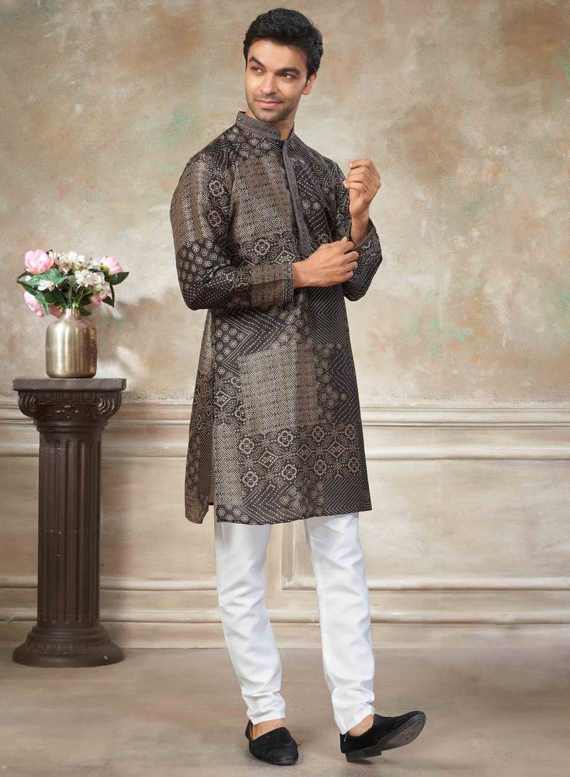 Black colour cotton with embroidery work kurta payjama menswear collections