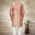 peach colour cotton with embroidery work kurta payjama menswear collections