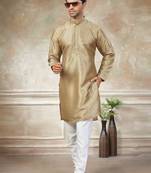Cream colour cotton with embroidery work kurta payjama menswear collections