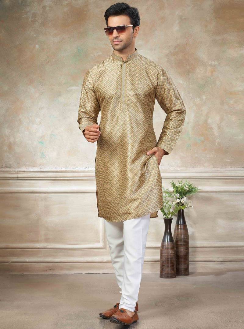 Cream colour cotton with embroidery work kurta payjama menswear collections