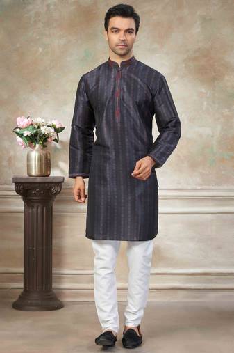 Dark blue colour cotton with embroidery work kurta payjama menswear collections