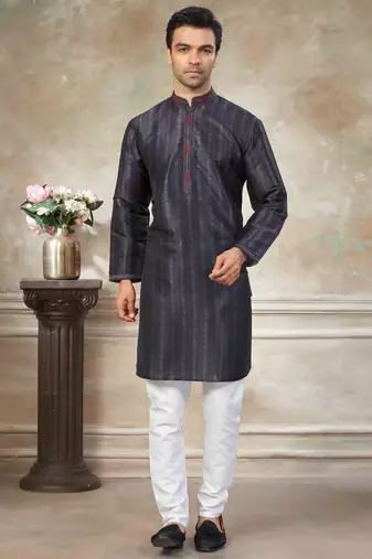 Dark blue colour cotton with embroidery work kurta payjama menswear collections