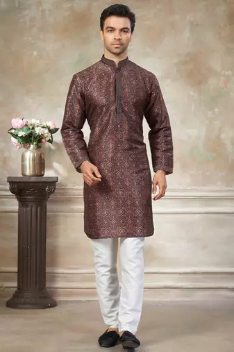 Brown colour cotton with embroidery work kurta payjama menswear collections