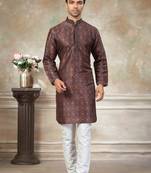 Brown colour cotton with embroidery work kurta payjama menswear collections