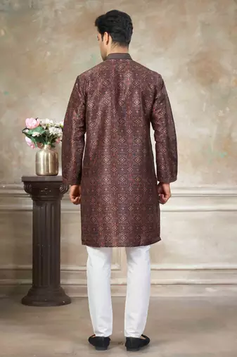 Brown colour cotton with embroidery work kurta payjama menswear collections