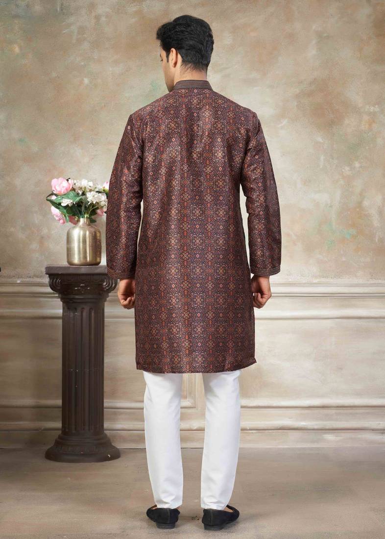 Brown colour cotton with embroidery work kurta payjama menswear collections