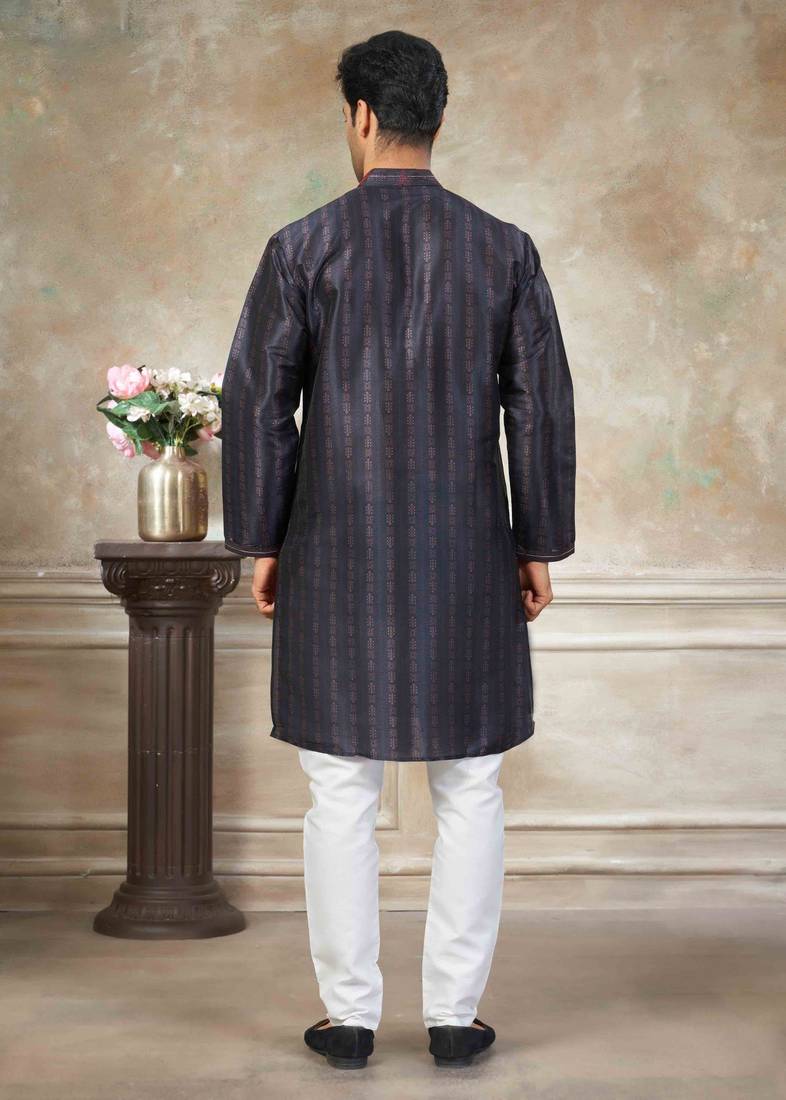 Dark blue colour cotton with embroidery work kurta payjama menswear collections