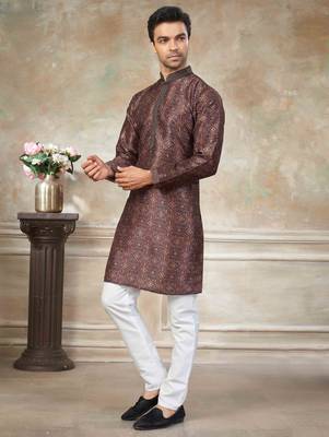 Brown colour cotton with embroidery work kurta payjama menswear collections 3