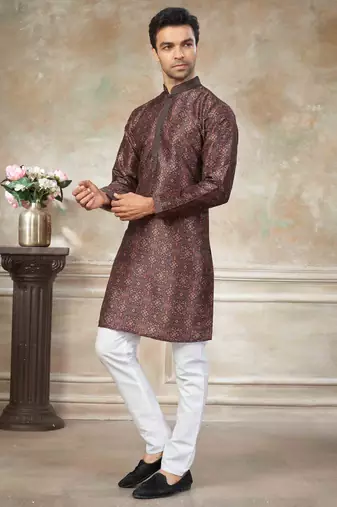 Brown colour cotton with embroidery work kurta payjama menswear collections