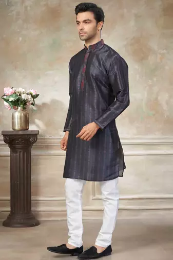 Dark blue colour cotton with embroidery work kurta payjama menswear collections