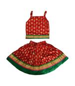 Red baby girls skirt and top self design hand block gold print