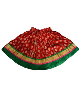 Red baby girls skirt and top self design hand block gold print 3
