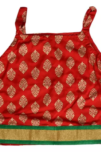 Red baby girls skirt and top self design hand block gold print