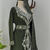 Dark Green Moroccan Stitched Kaftan with Silver Embroidery and Matching Dupatta