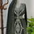 Dark Green Moroccan Stitched Kaftan with Silver Embroidery and Matching Dupatta