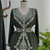 Dark Green Moroccan Stitched Kaftan with Silver Embroidery and Matching Dupatta