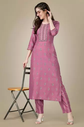Lavender Rayon Kurta Salwar Set With Golden Sequin Embroidered
