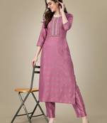 Lavender Rayon Kurta Salwar Set With Golden Sequin Embroidered